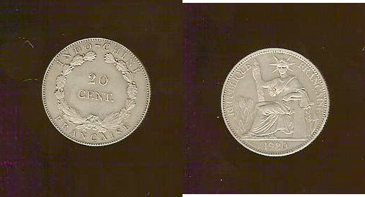French Indochina 20 centimes 1920 EF/EF+